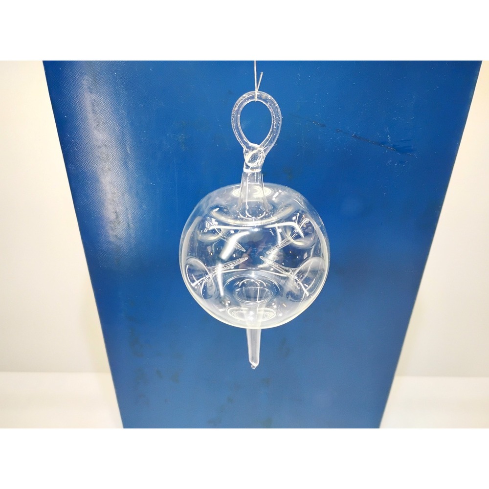 Vintage Four Indent Hand Blown Clear Glass Christmas Ornament 7" Tall x 3-1/2" D